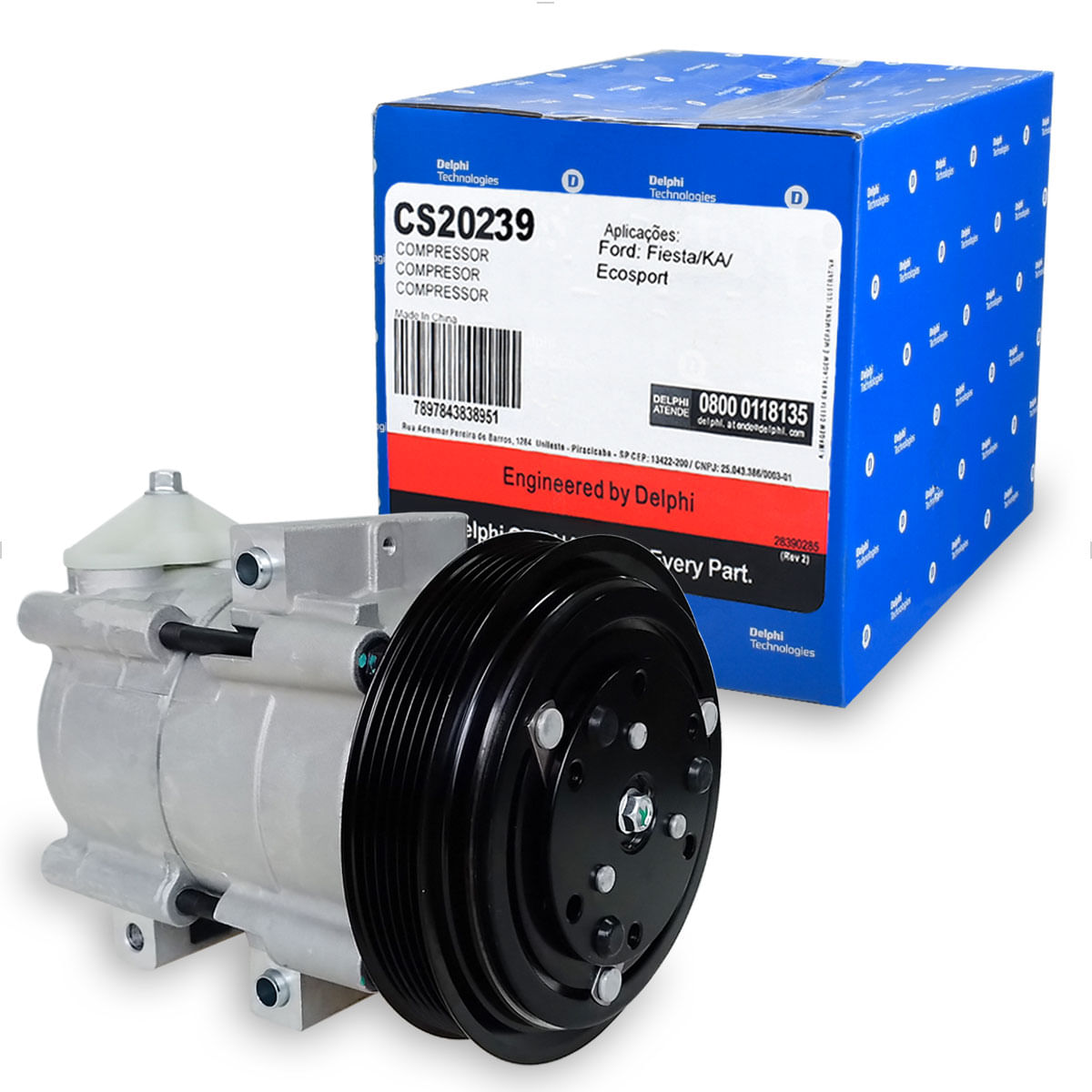 Compressor Ar FIC 12V com Polia 6Pk Estrias Delphi CS20239