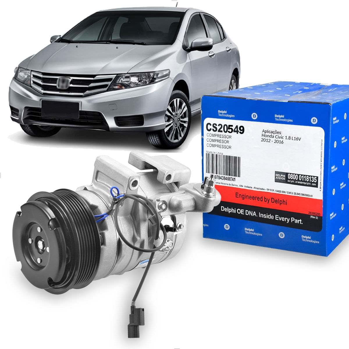Compressor Ar Civic 1.8 2012 até 2016 Delphi CS20549 Original