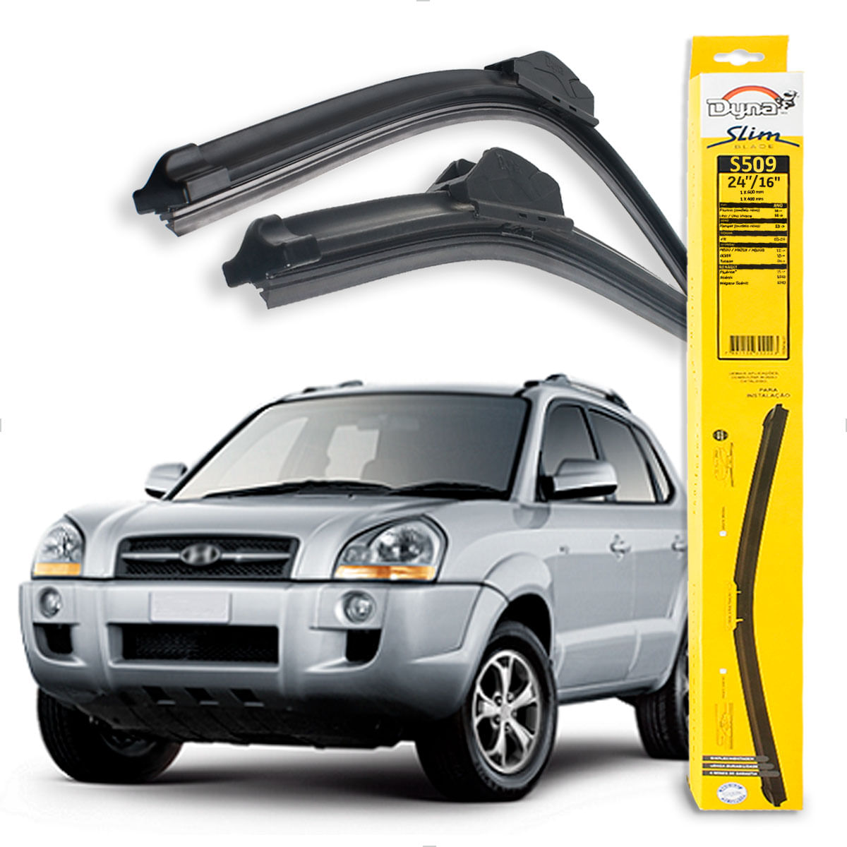 Palheta Limpador Hyundai Tucson 2005 a 2018 Dyna S509 Silicone Original ...