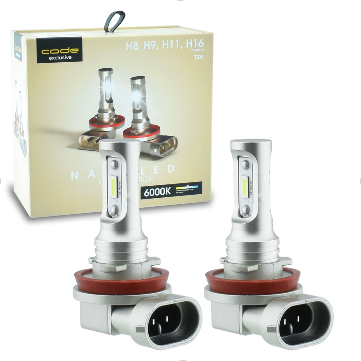 Lâmpada LED H8 H9 H11 H16 Micro Nano 6000K Encaixe Original - AutoNext