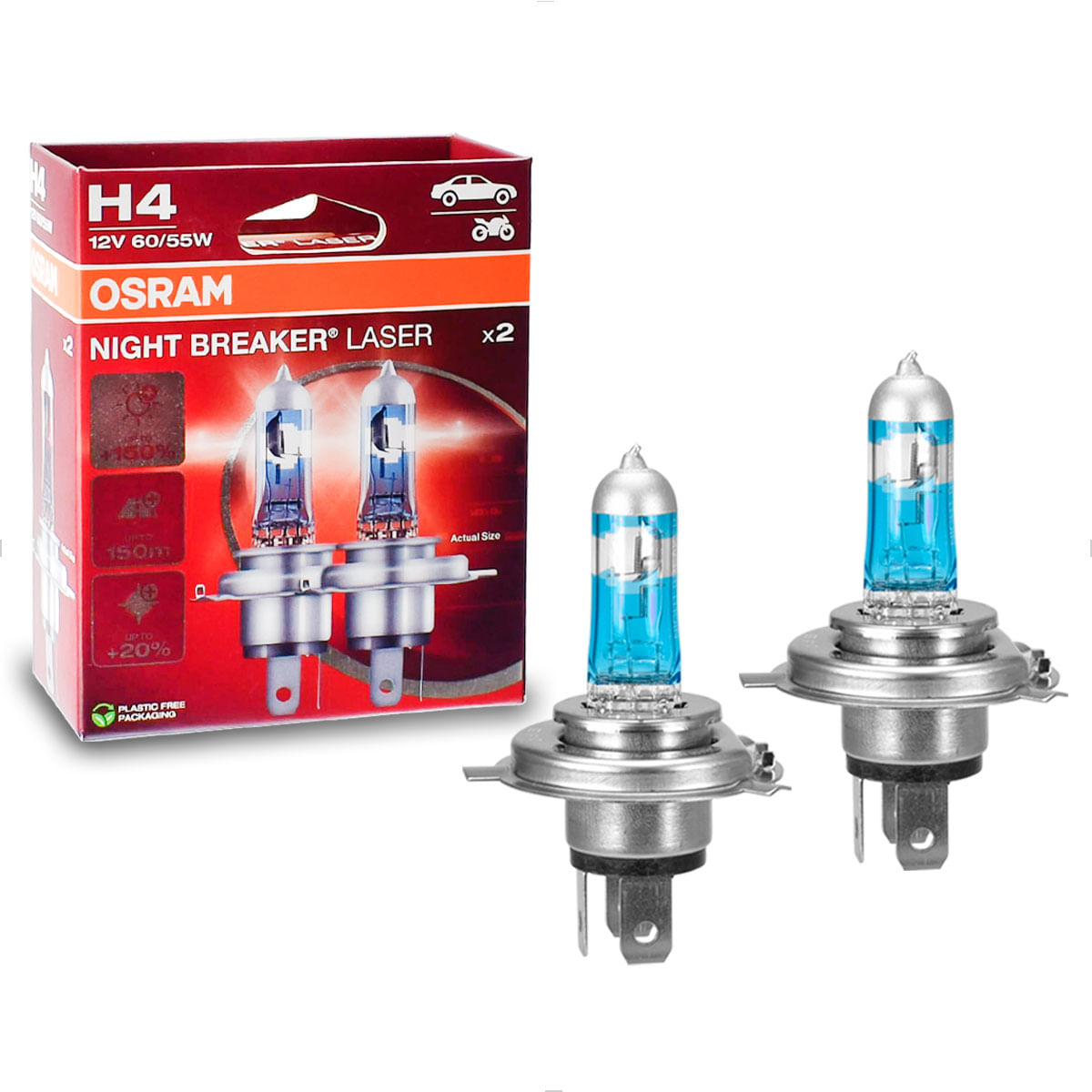 Lâmpada Osram H4 Night Breaker Laser 3900K 12V 55W | Osram 64193NL