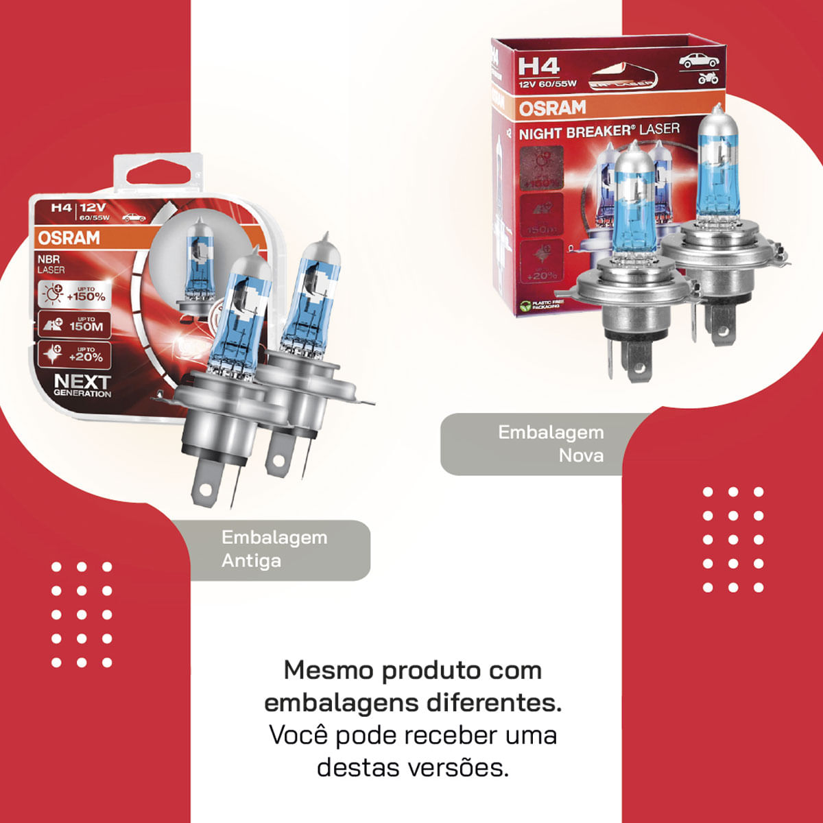 Lâmpada Osram H4 Night Breaker Laser 3900K 12V 55W | Osram 64193NL